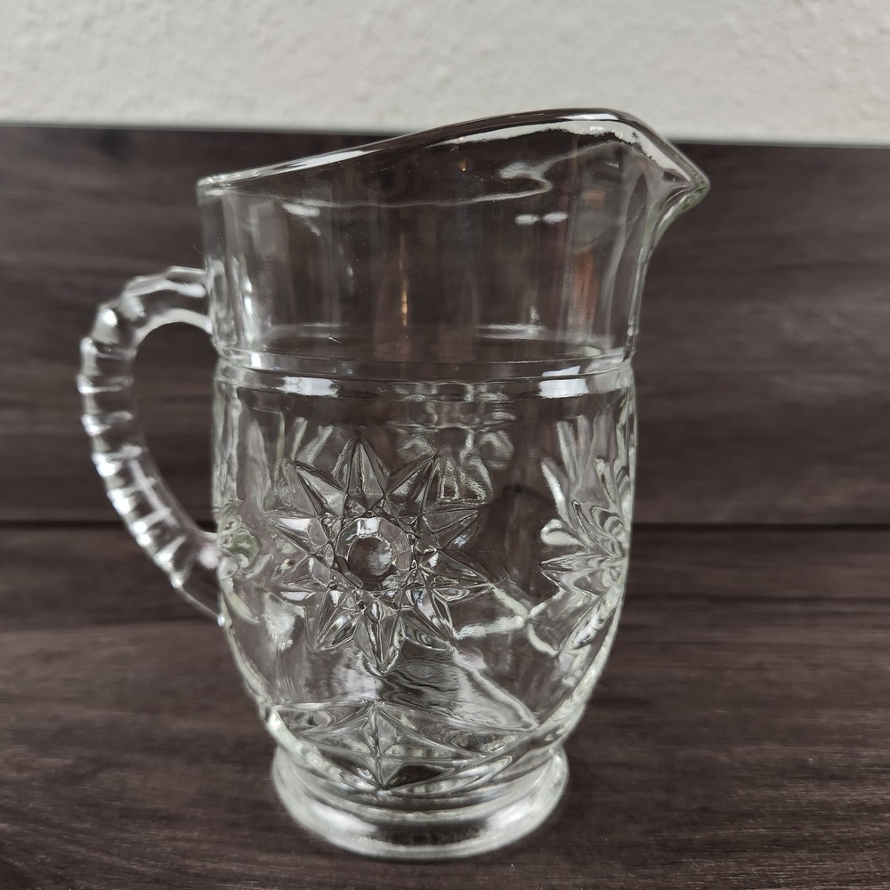 Vintage Anchor Hocking Pint Pitcher Starburst Star of David 5.5''